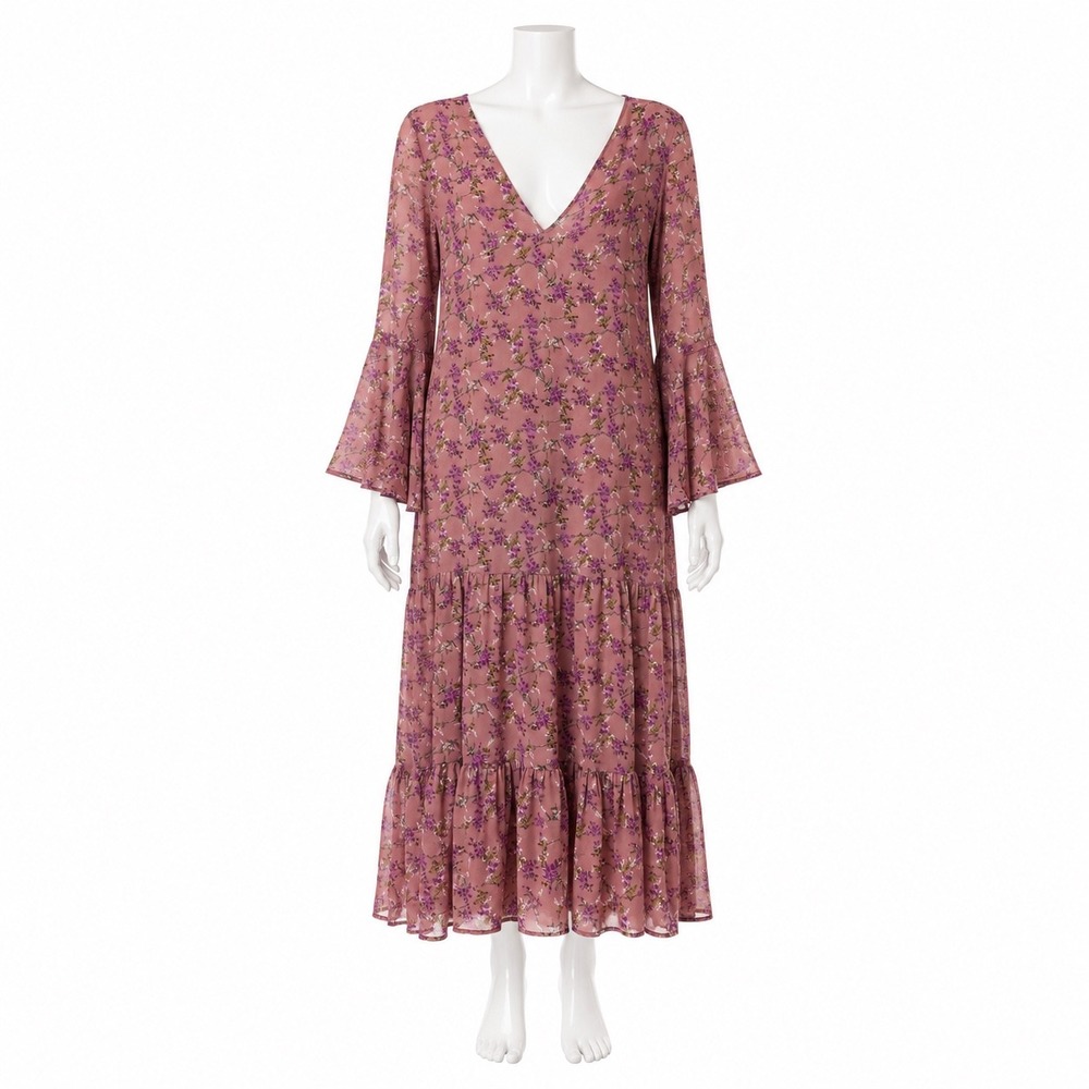 Natural Life Dance With Me Tiered Maxi Dress Women's Medium Pink Floral Boho - Picture 2 of 12